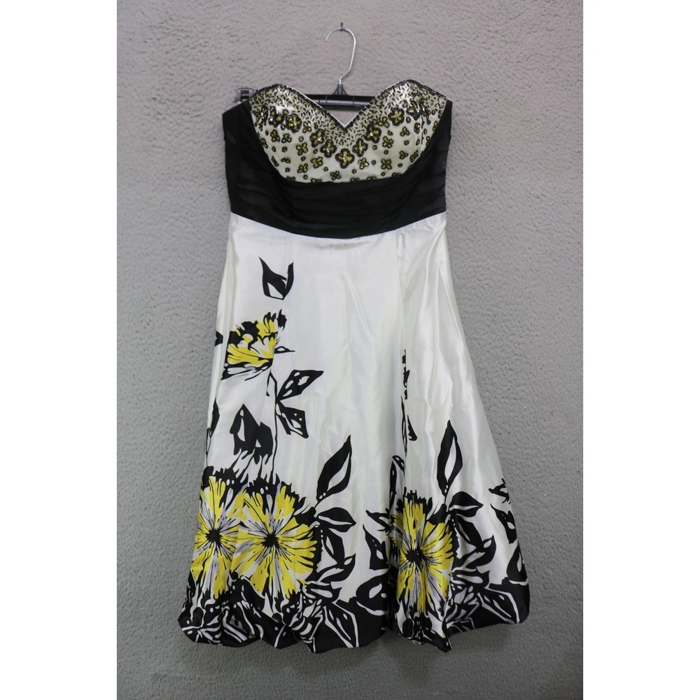 Camille La Vie Strapless Beaded Babydoll Satin Dress-2-Whimsigoth-Bubble Hem